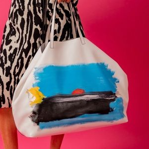 Carolina Herrera Oversized White Tote Bag hand painted by Grear Patterson